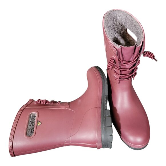 Bogs Amanda Waterproof Faux Fur Lining Plush Burgundy Red Boots Women's Size 10 - Picture 7 of 13